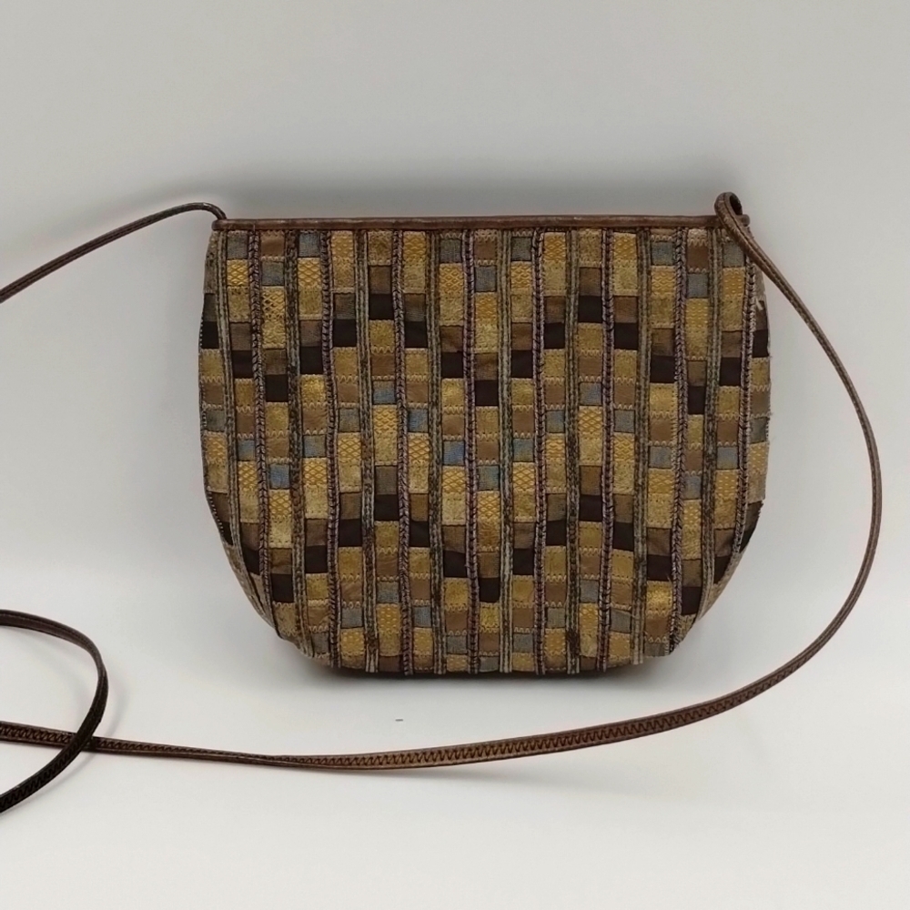 Sharif women's Gold blue Checkered metallic tone crossbody purse
